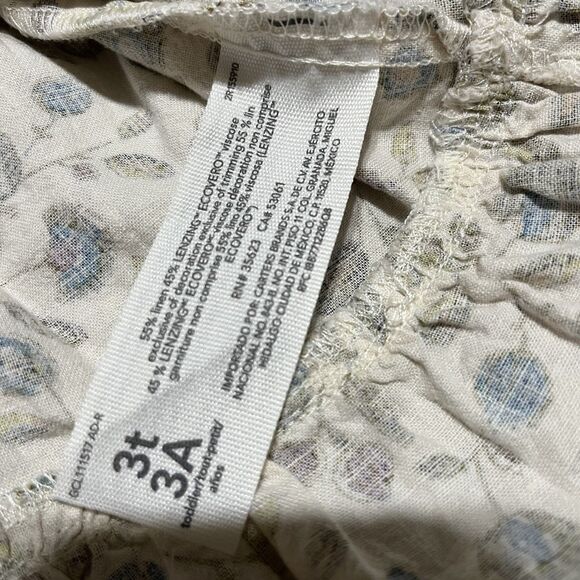 Little Planet Carters Cream Blue Green Floral Strappy Dress Linen Blend Girls 3T - Picture 5 of 9